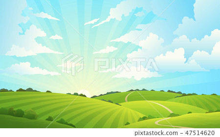 Fields landscape. Scenic green hills nature sky horizon meadow grass field rural land agriculture 47514620