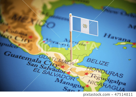 Guatemala marked with a flag on the map Guatemala marked with a flag on the map 47514811