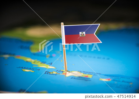 Haiti marked with a flag on the map Haiti marked with a flag on the map 47514914