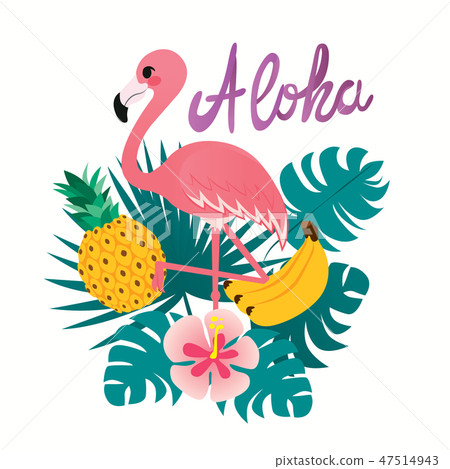 Aloha Flamingo Print Design - Stock Illustration [47514943] - PIXTA