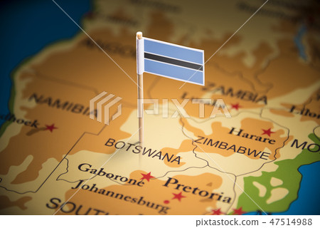 Botswana marked with a flag on the map 47514988