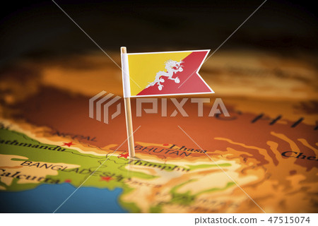 Bhutan marked with a flag on the map Bhutan marked with a flag on the map 47515074