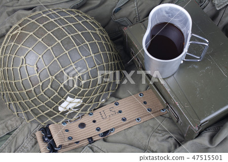 a cup of coffee with ww2 period us army military  47515501