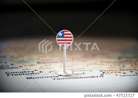 Liberia marked with a flag on the map 47515727