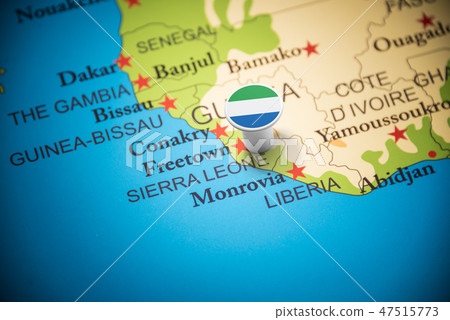 Sierra Leone marked with a flag on the map 47515773