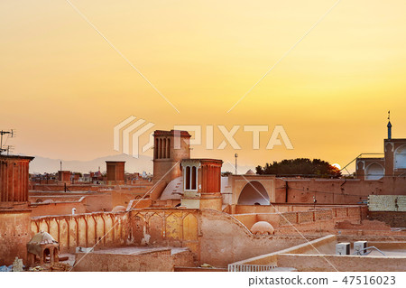 View from rooftop of Yazd old town on sunset, Iran 47516023