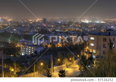 Top view of city and evening lights, Shiraz, Iran. 47516252