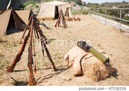 Rifles pyramids, First World War-era reenactment 47516326