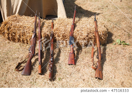 Rifles pyramids, First World War-era reenactment 47516333