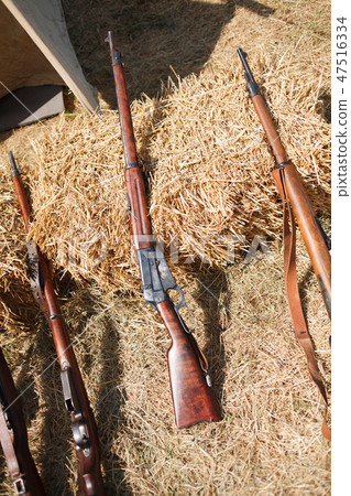 Rifles pyramids, First World War-era reenactment 47516334