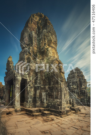 Day view of ancient temple Bayon Angkor with stone faces Siem Reap, Cambodia Day view of ancient temple Bayon Angkor with stone faces Siem Reap, Cambodia 47516406