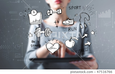 Fitness and diet with woman using a tablet 47516766