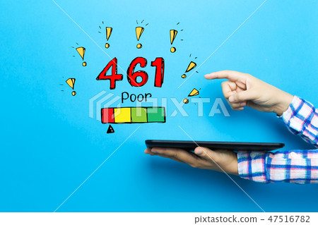 Poor credit score theme with a tablet computer Poor credit score theme with a tablet computer 47516782