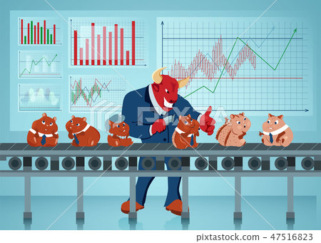 Bull Shaving Hamsters Flat Vector Illustration 47516823