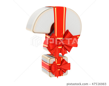 Gift box shaped of a question mark with red ribbon Gift box shaped of a question mark with red ribbon 47516983