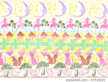Background material Musical note and girl stamp Purple Background material Musical note and girl stamp Purple 47518020