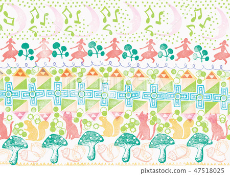 Background material Musical note and girl stamp green Background material Musical note and girl stamp green 47518025