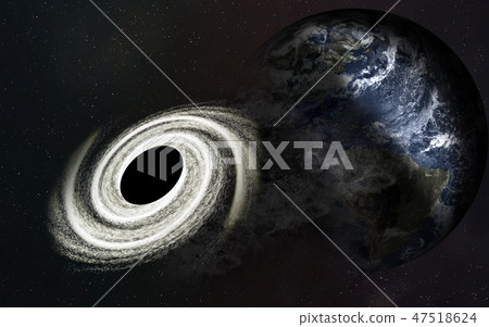 Black hole absorbing planet Earth of solar system. Black hole absorbing planet Earth of solar system. 47518624