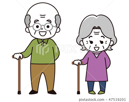 Elderly men and women with cane 47519201
