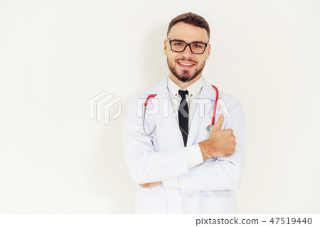 Doctor showing thumbs up on white background. 47519440