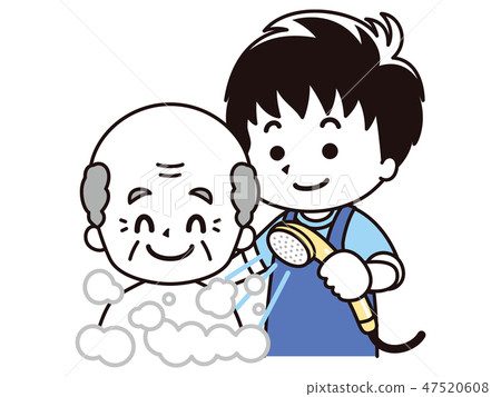 Male caregiver assisting bathing for elderly men Male caregiver assisting bathing for elderly men 47520608