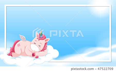 Unicorn sleeping on cloud border Unicorn sleeping on cloud border 47522709