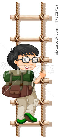 Camping boy climbing rope lader Camping boy climbing rope lader 47522715