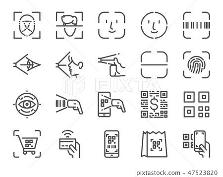 Scan to pay line icon set. 47523820