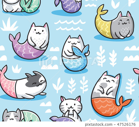 Seamless pattern with cats mermaid in kawaii style. Vector illustration Seamless pattern with cats mermaid in kawaii style. Vector illustration 47526176