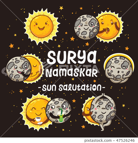 cartoon sun and moon characters doing some pose Sun Salutation 47526246