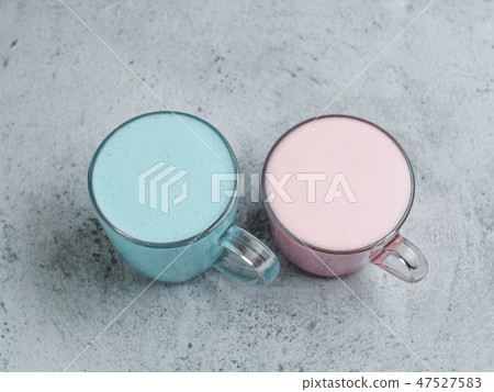 pink beetroot and blue spirulina latte 47527583