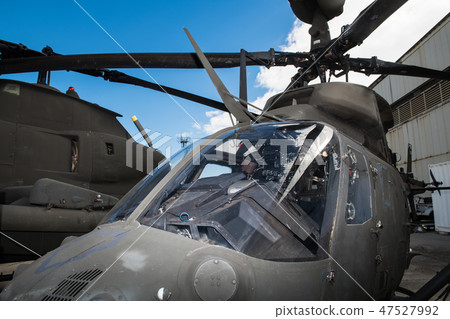 American military helicopter cabin at heliport American military helicopter cabin at heliport 47527992