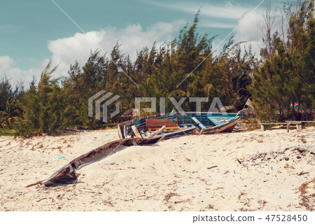 abandoned boat in sandy beach in madagascar abandoned boat in sandy beach in madagascar 47528450