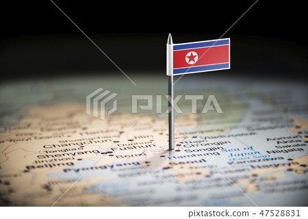 North Korea marked with a flag on the map North Korea marked with a flag on the map 47528831