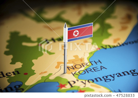 North Korea Flag Map North Korea Marked With A Flag On The Map - Stock Photo [47528833] - Pixta