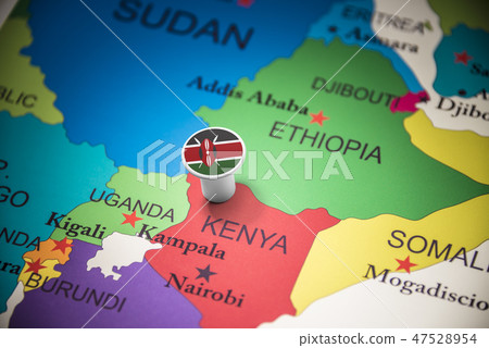 Kenya marked with a flag on the map Kenya marked with a flag on the map 47528954