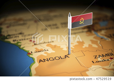 Angola marked with a flag on the map 47529519