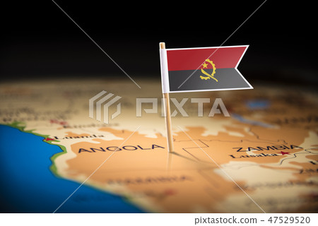 Angola marked with a flag on the map 47529520