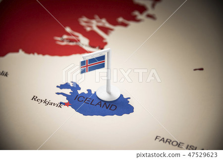 Iceland marked with a flag on the map Iceland marked with a flag on the map 47529623