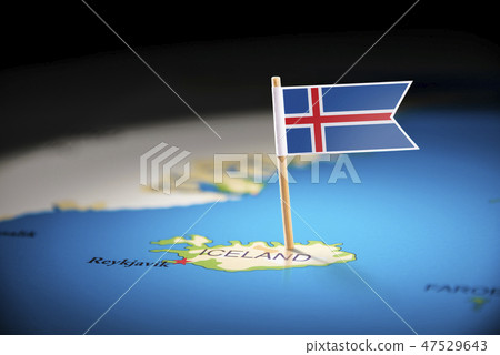 Iceland marked with a flag on the map 47529643