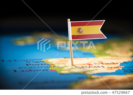 spain marked with a flag on the map spain marked with a flag on the map 47529667
