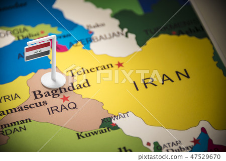 Iraqi marked with a flag on the map Iraqi marked with a flag on the map 47529670