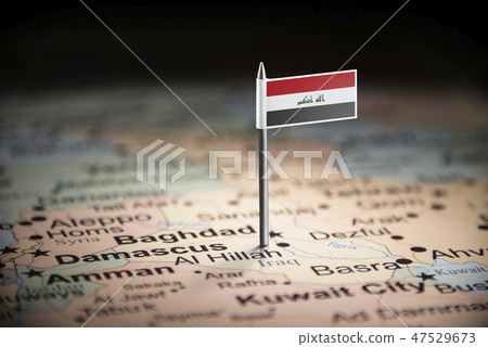 Iraqi marked with a flag on the map Iraqi marked with a flag on the map 47529673
