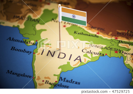 India marked with a flag on the map 47529725