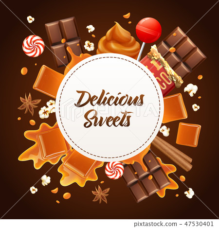 Realistic Caramel Frame Composition Realistic Caramel Frame Composition 47530401