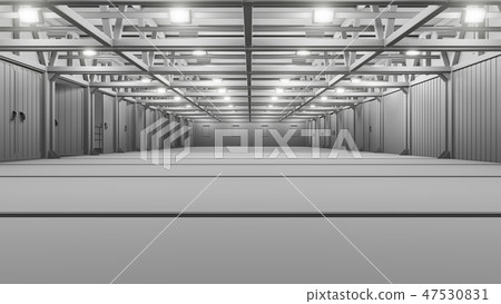 Empty commercial warehouse with bright lamps 47530831