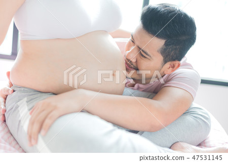 Asian pregnant woman with big belly. Asian pregnant woman with big belly. 47531145