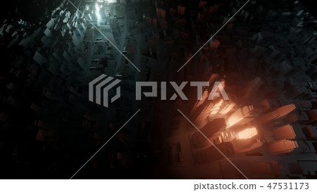 3d city with bright flashes on a dark background 3d city with bright flashes on a dark background 47531173