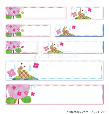 Hydrangea and snail frame label set Hydrangea and snail frame label set 47531215