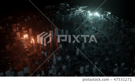 3d city with bright flashes on a dark background 47531271